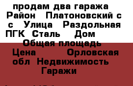 продам два гаража › Район ­ Платоновский с/с › Улица ­ Раздольная ПГК “Сталь“ › Дом ­ 902, 903 › Общая площадь ­ 21 › Цена ­ 250 - Орловская обл. Недвижимость » Гаражи   